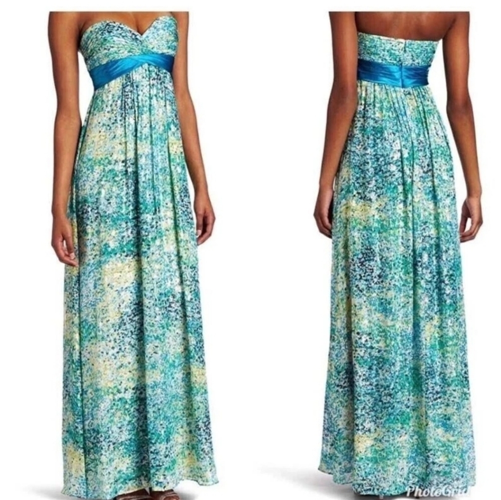 BCBGMaxAzria Blue Pleated Maxi Skirt Resort Wear